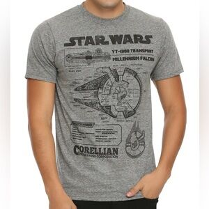 Hot Topic Star Wars Millennium Falcon Blueprint Gray Men’s T-shirt